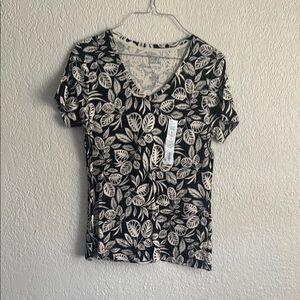 Leaf Print Black and White Women's Top